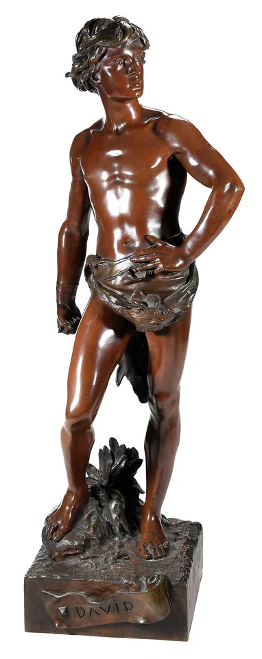 David Poised with Sling by Adrien Étienne Gaudez, patinated bronze, sold Mar 2023
