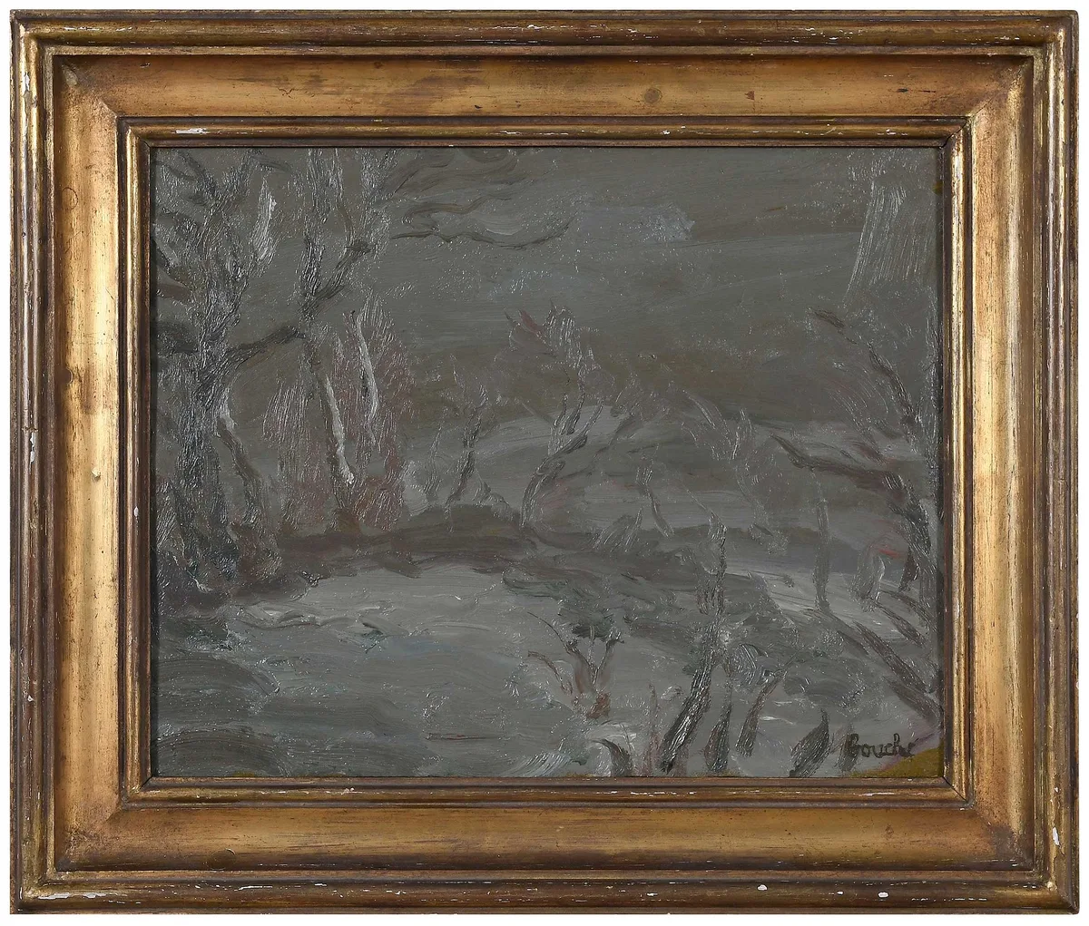 Paysage by George Pierre Bouche, oil on panel, sold Mar 2023