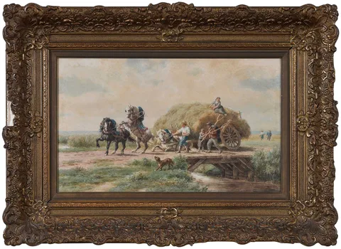 Willem Carel Nakken, The Hay Wagon Accident, watercolor