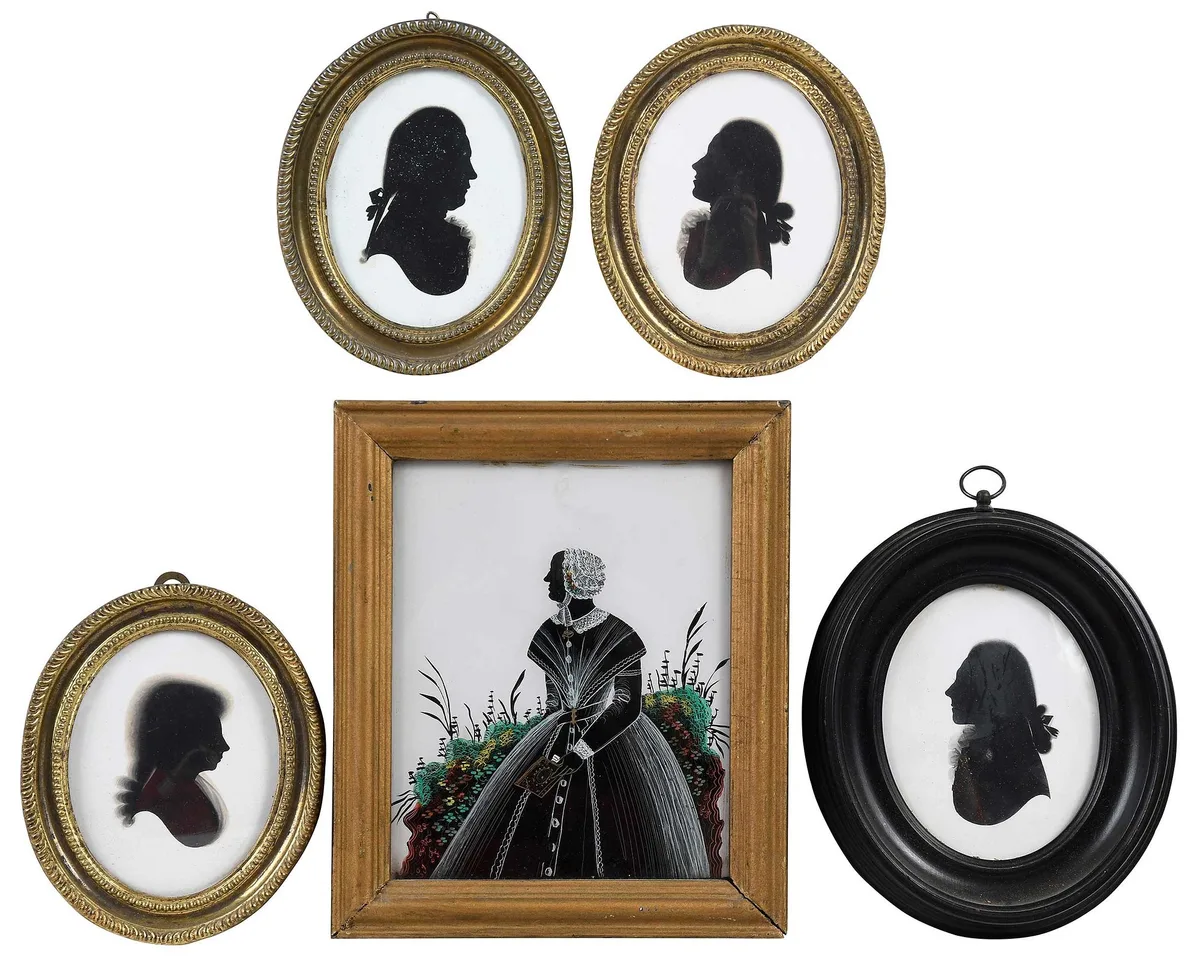 John Miers, Three Portraits of Men and One Woman, ink on plaster