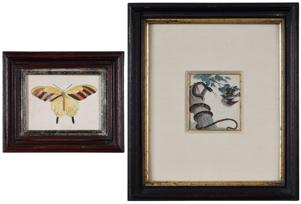 Two paintings: Serpent by George Washington Sully, watercolor on paper, sold Mar 2023