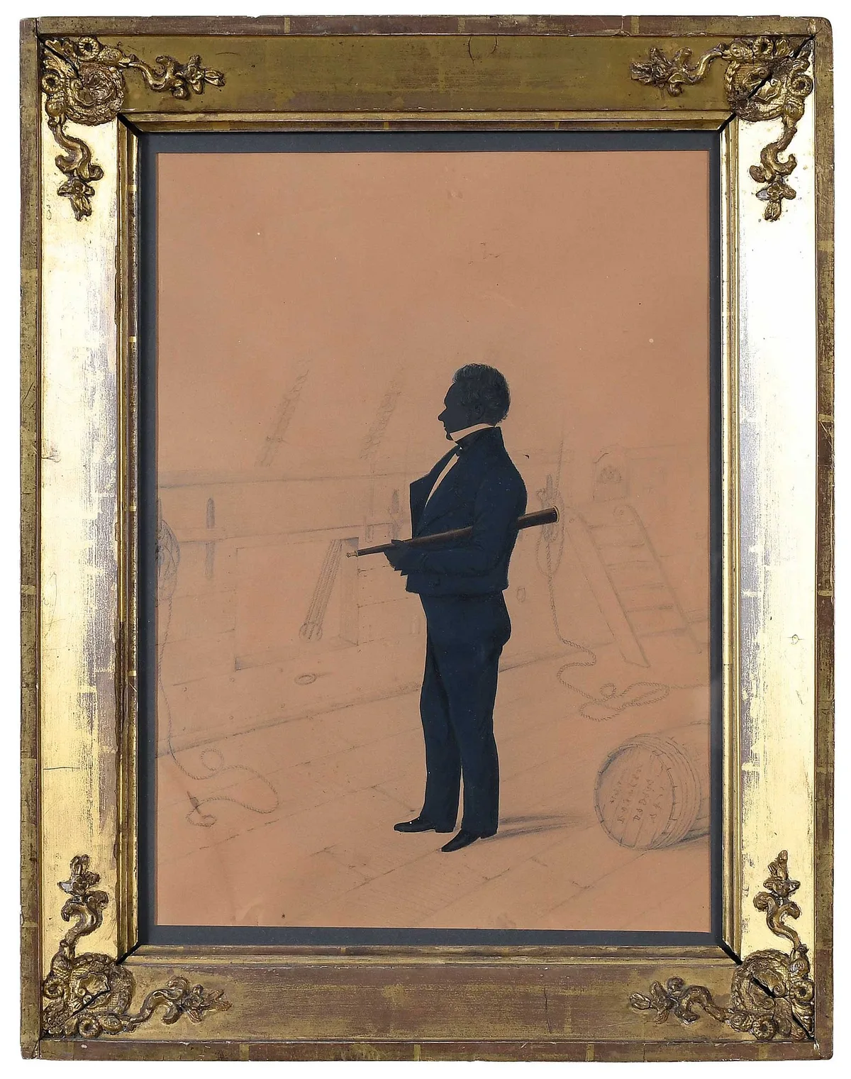 A Ship's Captain by Auguste Edouart, ink and pencil on cream paper, sold Mar 2023