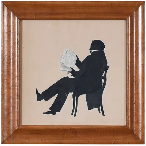 Auguste Edouart, Seated Gentleman Holding New Orleans Newspaper, ink cutout on cream paper