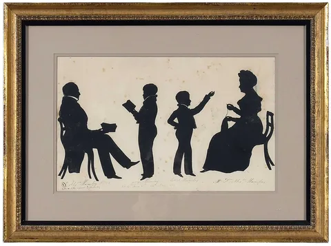Auguste Edouart, Doctor and Mrs. Alexander Macauley, and Their Sons George and Robert, or Edinburgh, ink cutout on cream paper