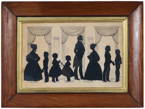 Auguste Edouart, Family Portrait, ink cutout on cream paper with ink wash and pencil