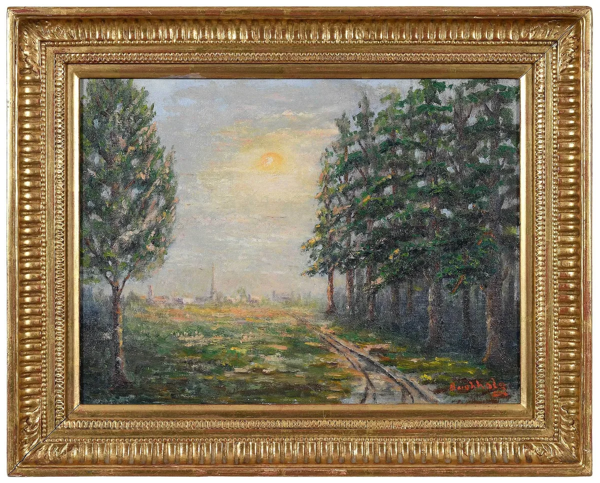 Landscape by Emmaline H. Buchholz, 1970, oil on board, sold Feb 2023
