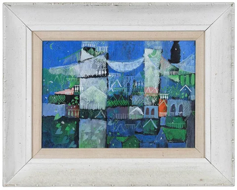 Henry Faulkner, Abstracted Cityscape, not apparently signed, oil on board