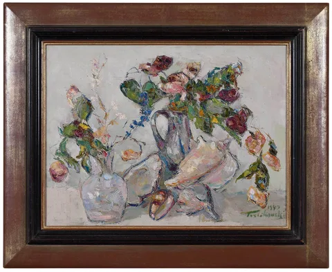 Vladimir de Terlikowski, Still Life with Flowers and Shells, 1940, oil on linen