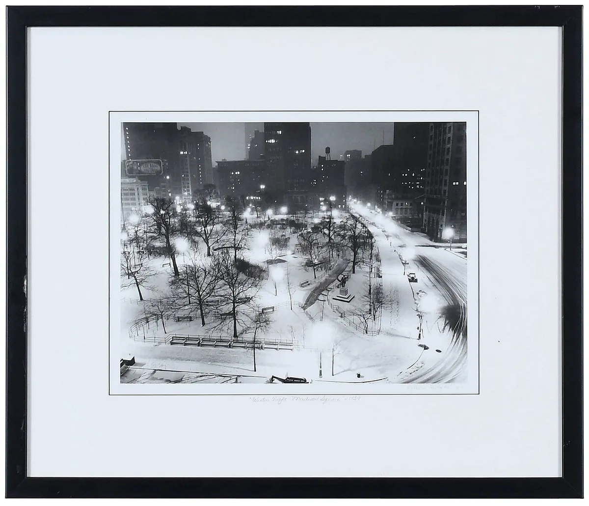 Barbara Morgan, Winter Night Madison Square, 1939, gelatin silver print