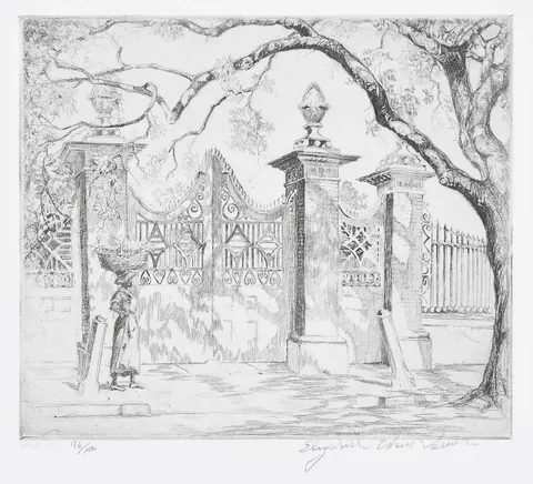 Elizabeth O'Neill Verner, Pineapple Gates, etching