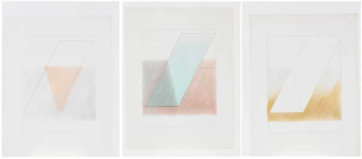 Triptych: Closed, Waiting, Open, each signed lower right "Herb Jackson by Herb Jackson, color lithograph on Arches paper, sold Feb 2023