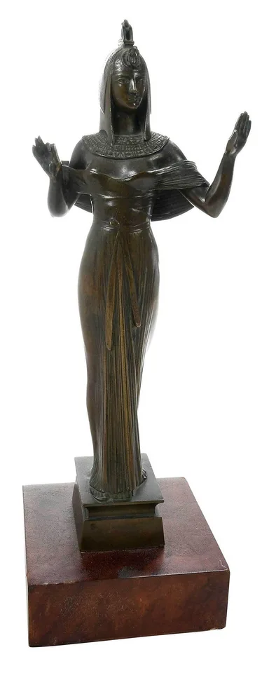 Théodore Rivière, A rare Egyptian figural sculpture, possibly Nefertiti, patinated bronze