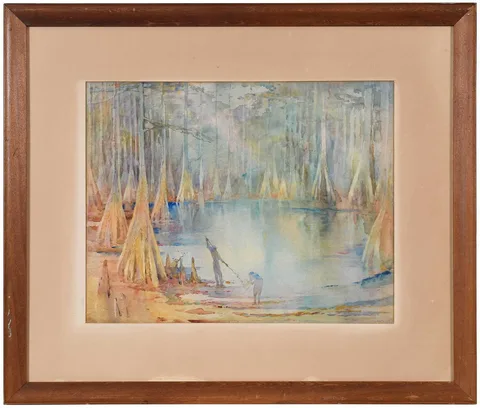 Alice Ravenel Huger Smith, Swamp Fishing, watercolor on artist's board
