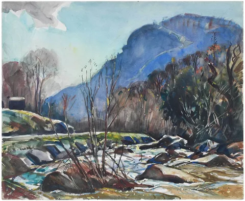 William Lester Stevens, Chimney Rock Mountain, NC, watercolor on board