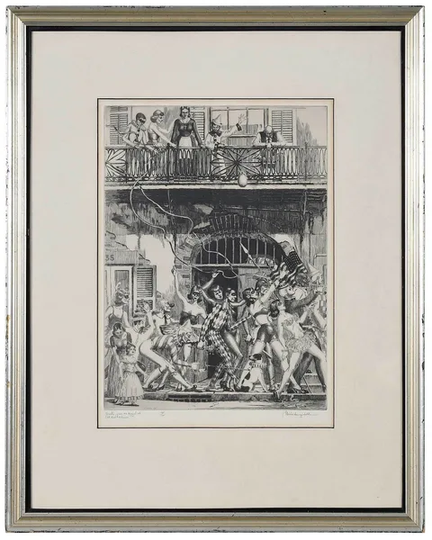 Morris Henry Hobbs, Mardi Gras on Royal of Old New Orleans, 1940, etching