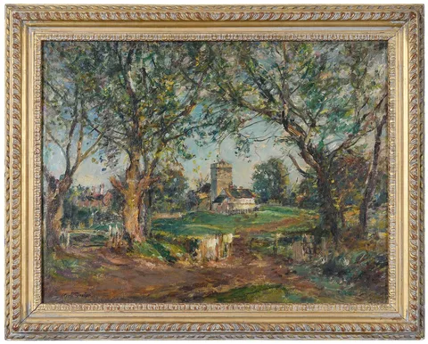 Mark Fisher, English Church in Clearing, oil on canvas