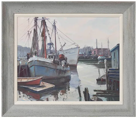 Otis Cook, Harbor Scene, oil on canvas