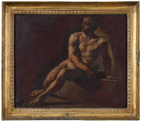 William Etty, Male Nude Study, oil on paper