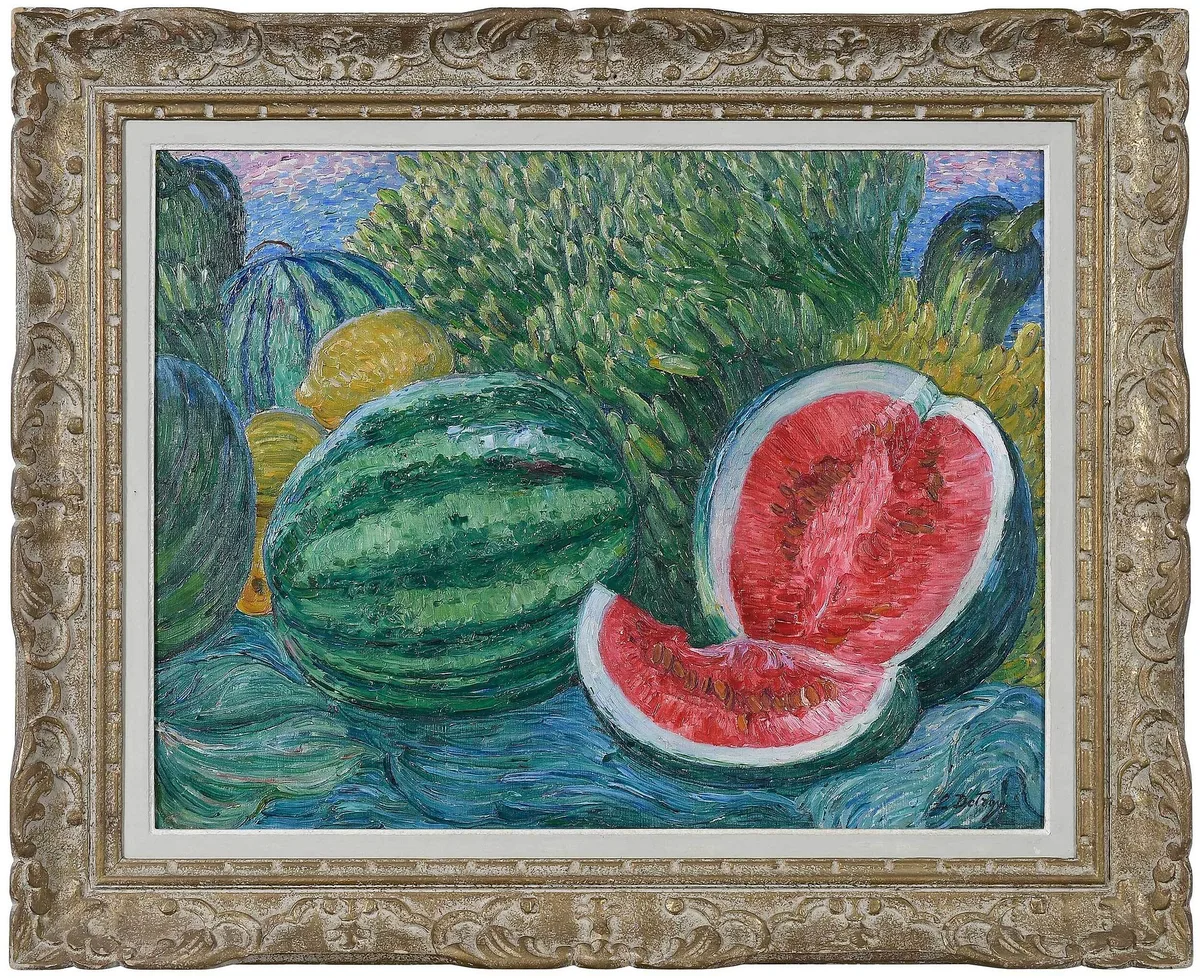 Léon Detroy, Watermelons in a Garden, oil on canvas