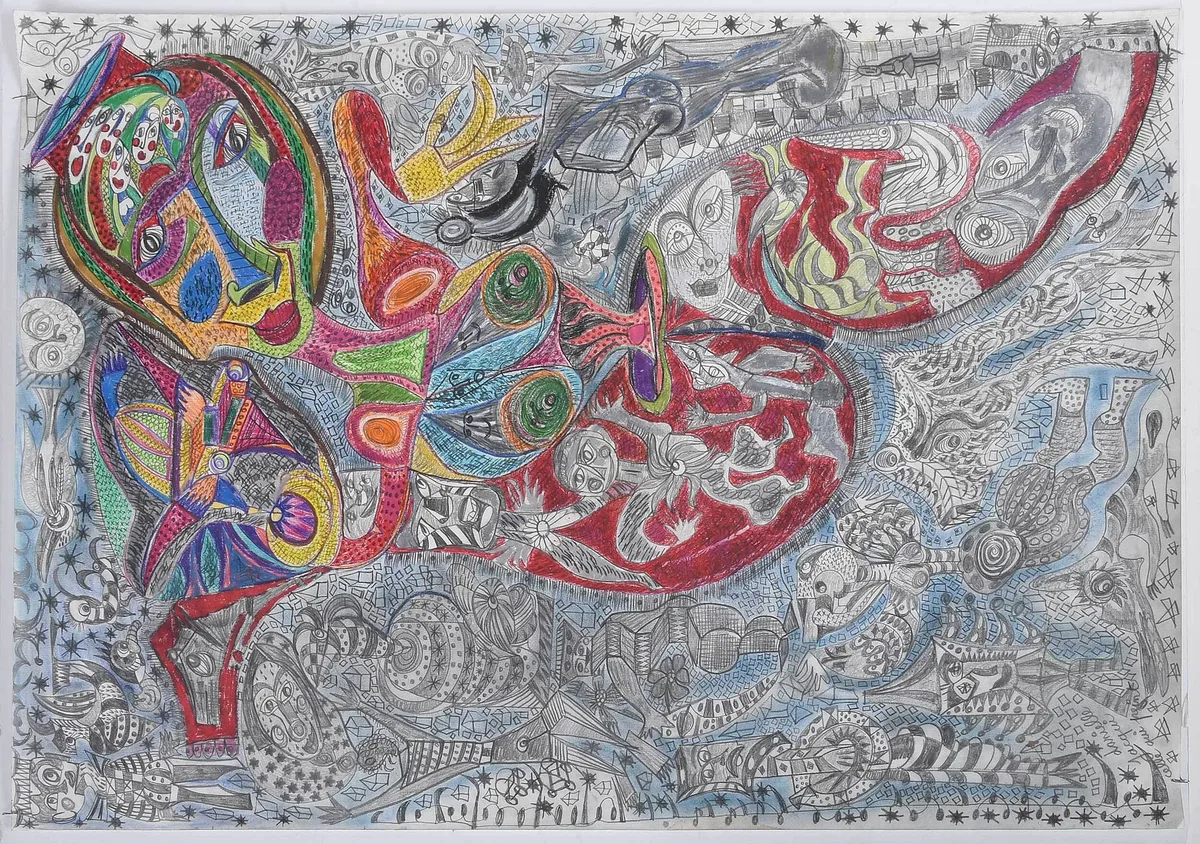 Danielle Jacqui, Abstract figures, mixed media drawing