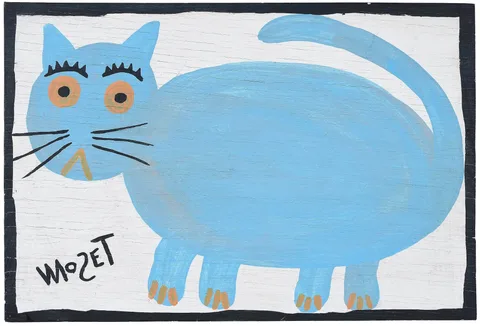 Mose Tolliver, Blue Cat, paint on board