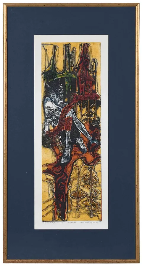 Bruce Onobrakpeya, Ajebandele (Yellow Base), 1978, color etching