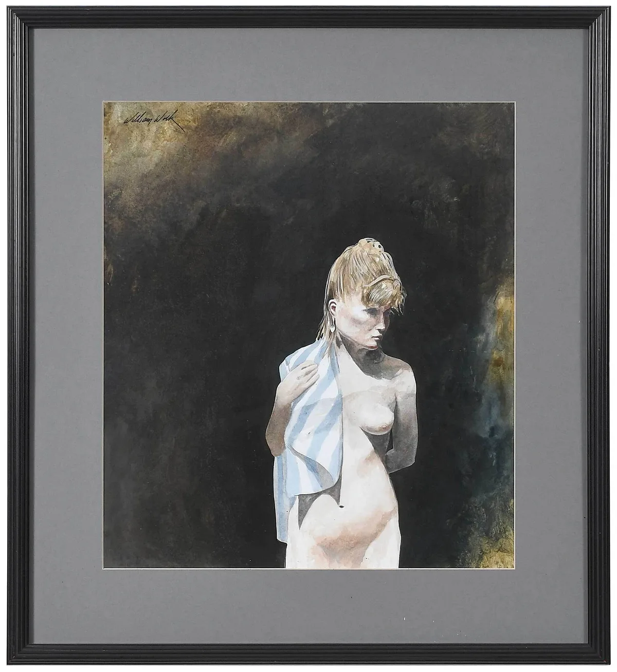 William Wolk, Blue Stripes, mixed media on board