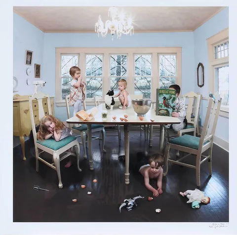 Birds at Home by Julie Blackmon, 2007, archival digital color print, sold Oct 2022