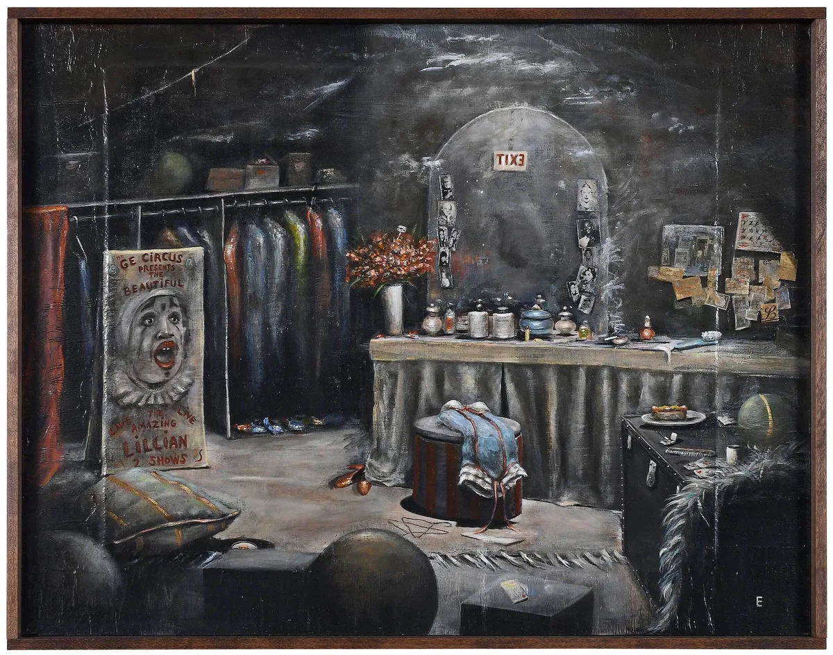 Elizabeth Ernst, Lillian's Dressing Room, 2009, gelatin silver print on linen with acrylic paint and mixed media