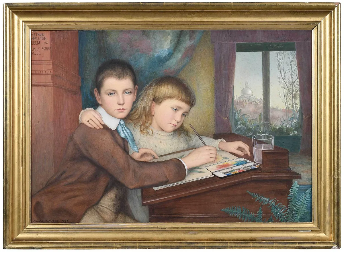 Edward Clifford, Portrait of Arthur Appleton Beebe (1872-1900) and Emily Ester Beebe (1878-1913), Painting in India, gouache