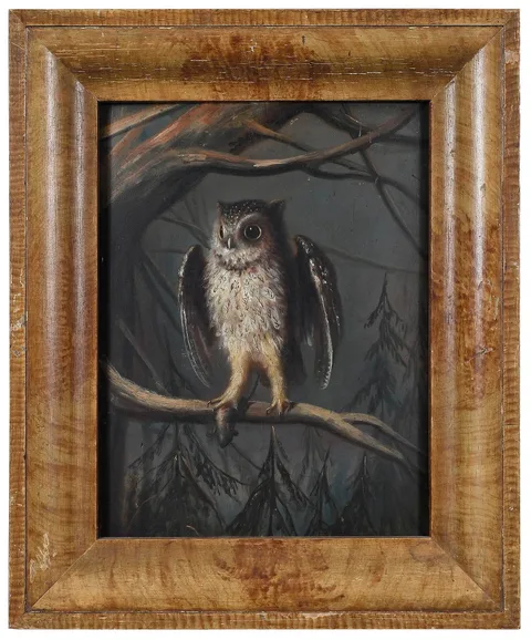 Ernest Henri Griset, Owl on a Branch, oil on panel
