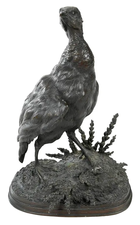 Ferdinand Pautrot, Perdrix (partridge), patinated bronze