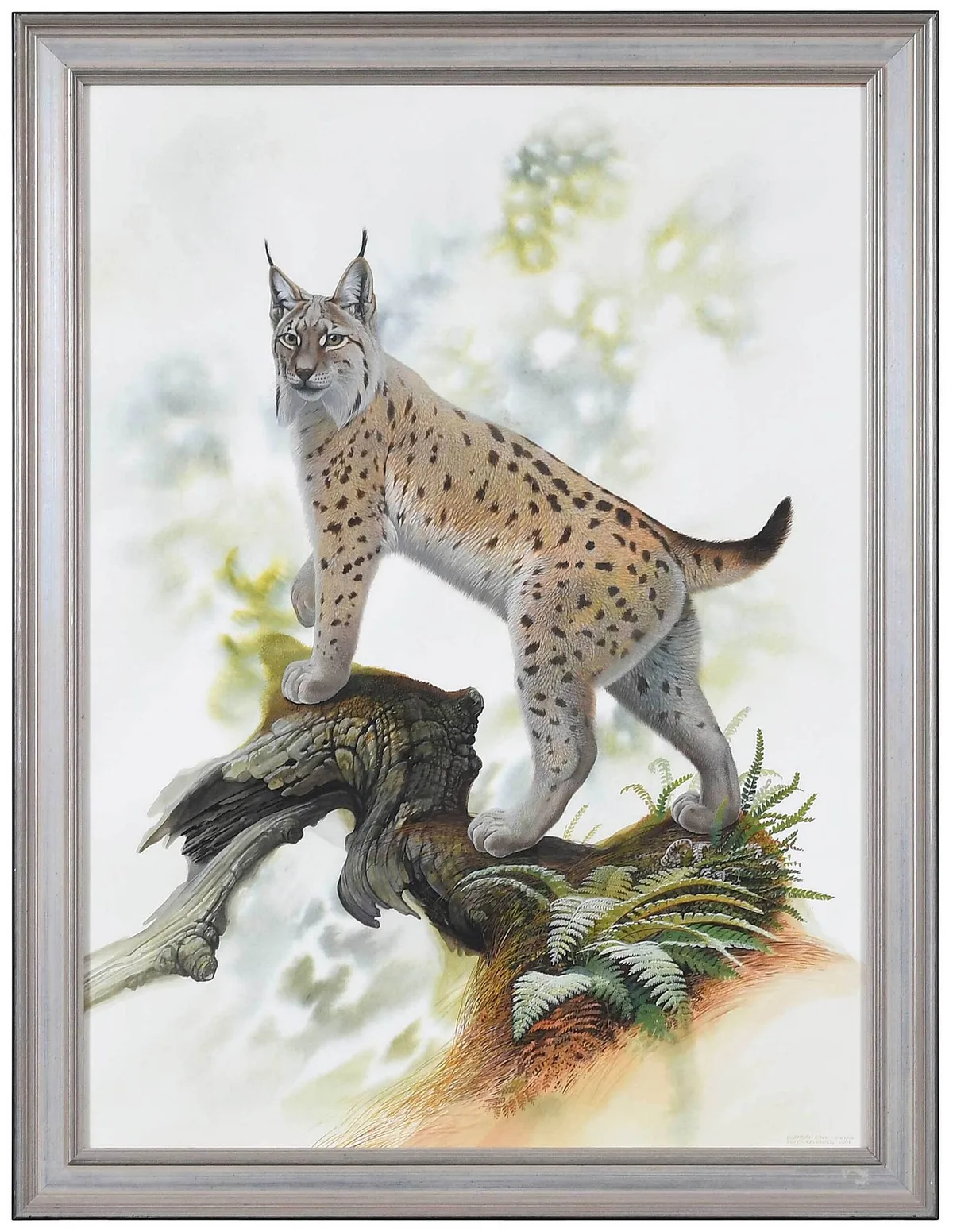 Eurasian Lynx, Lynx lynx by Peter Schouten, 2001, watercolor and gouache on Arches paper, sold Sep 2022