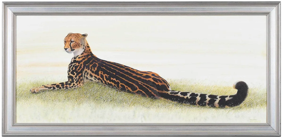 King Cheetah by Peter Schouten, 2001, watercolor on paper, sold Sep 2022