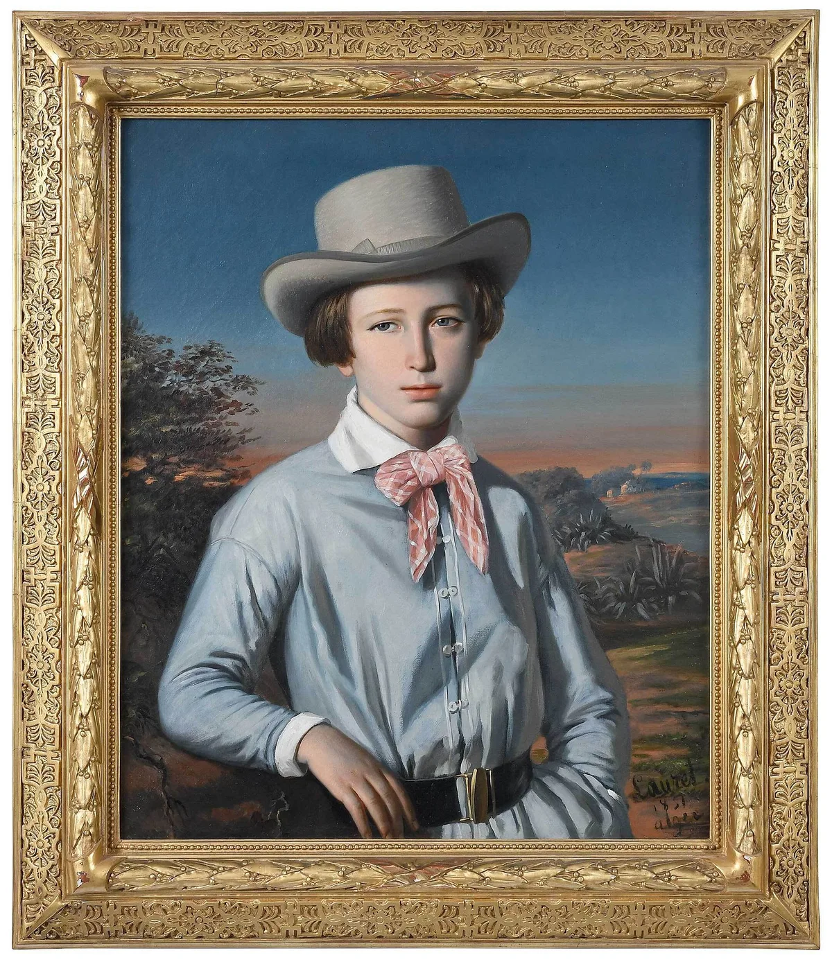 Emmanuel Joseph Lauret, Young Boy Standing in an Algerian Landscape, oil on canvas
