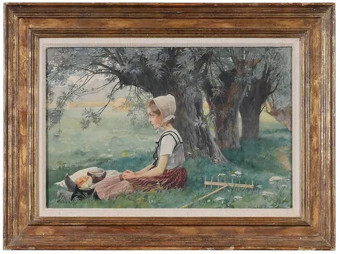 Élisabeth Sonrel, Breton Woman Resting Under Tree, 1901, watercolor over pencil on cream paper