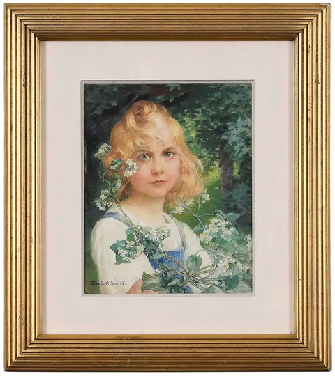 Élisabeth Sonrel, Young Girl Among Branches, watercolor on cream paper