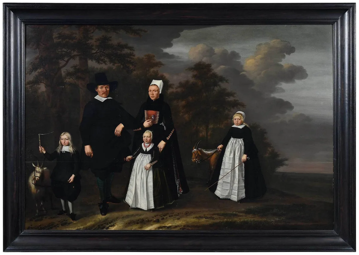 A Family in a Landscape with Goats by Herman Mijnerts Doncker, circa 1620-1656, oil on fine oak panel, sold Sep 2022
