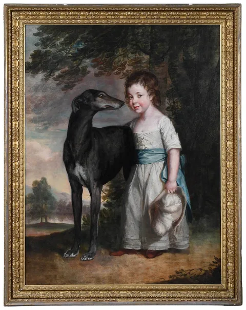 Thomas Beach, Portrait of a Smiling Boy in a Landscape with a Greyhound, oil on canvas