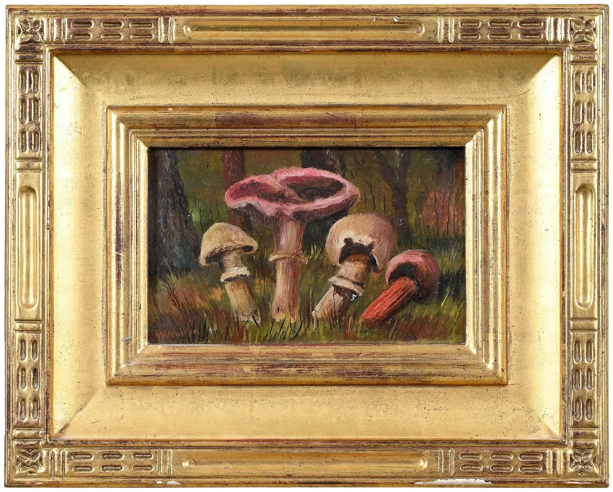 Toadstools by William Aiken Walker, oil on board, sold Sep 2022
