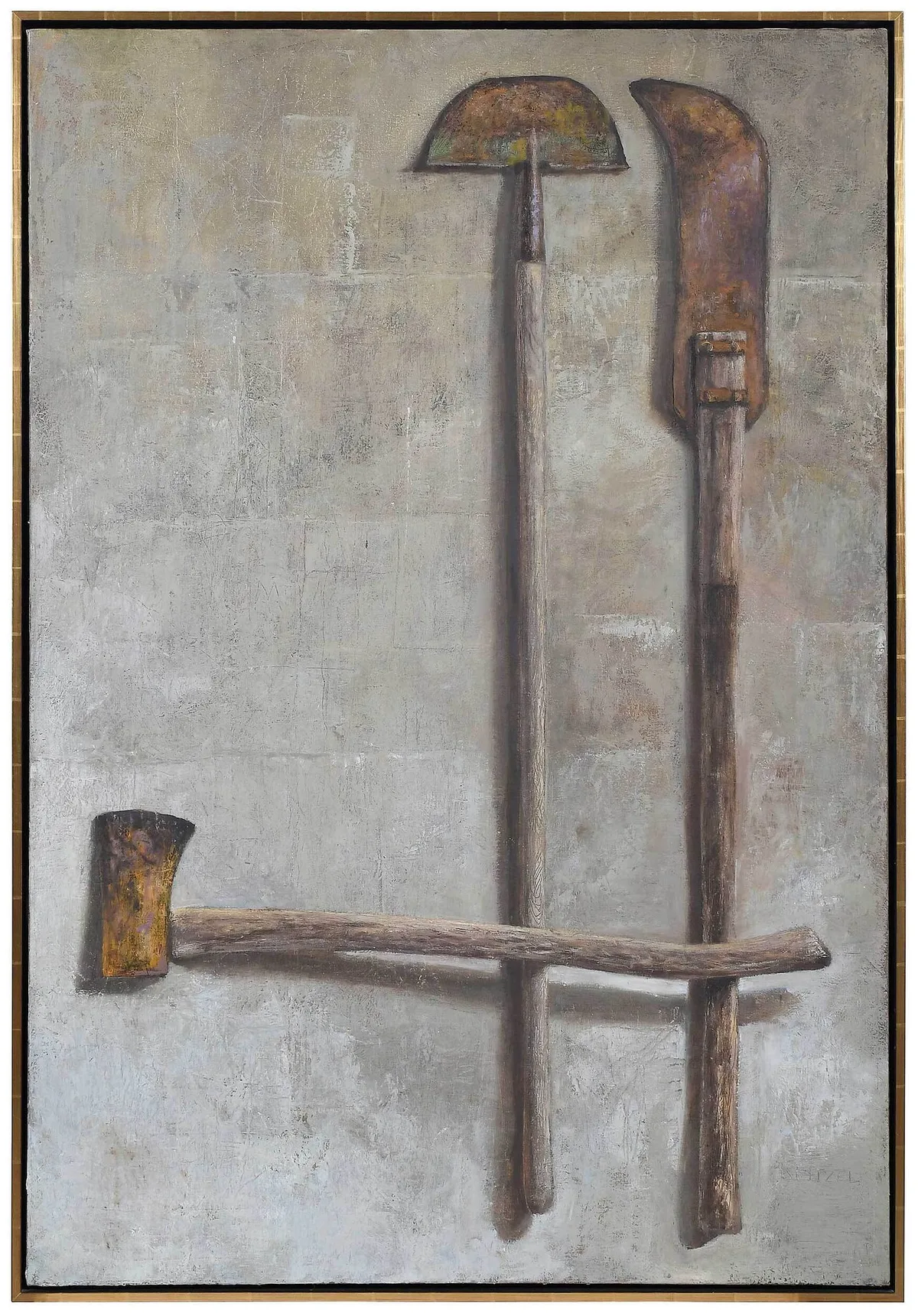 Terry Reitzel, Tools, incised lower right "Reitzel, oil on canvas