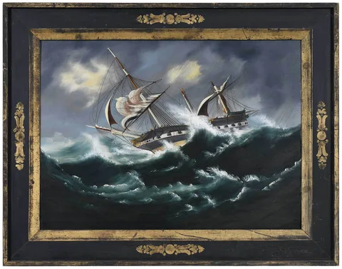 Thomas Chambers, Frigate in Storm Tossed Seas, oil on panel