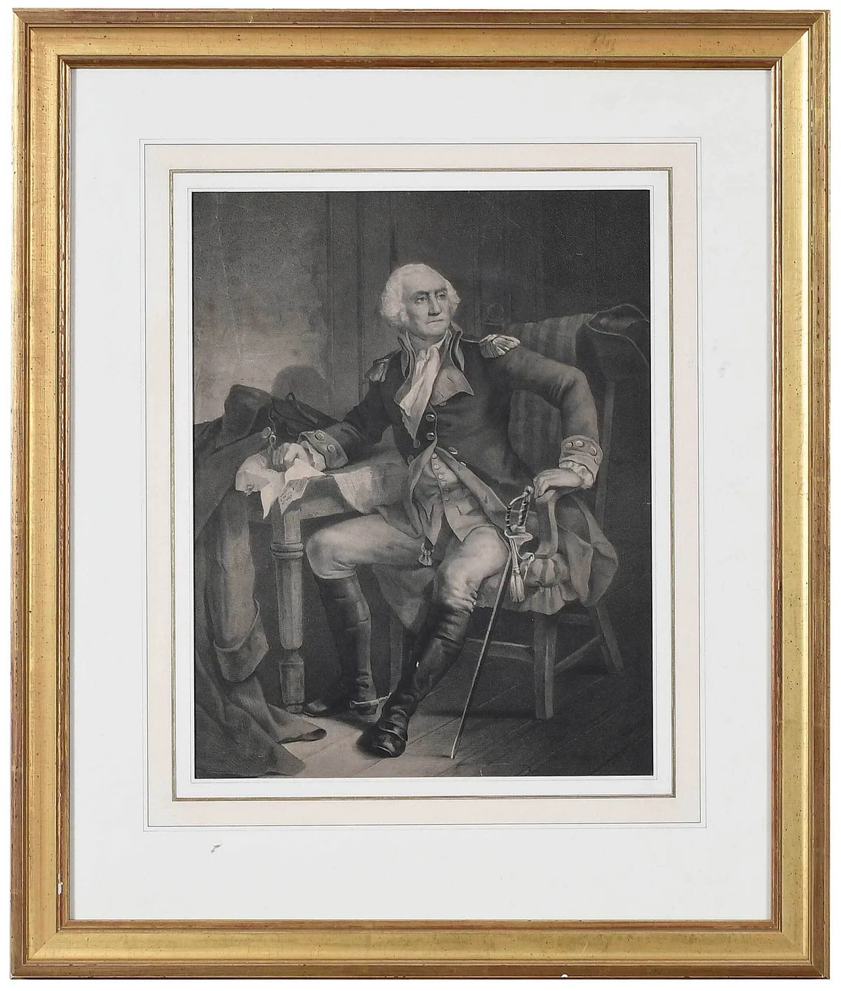 Washington at Vally Forge, After Christian Schussele, 1777, engraving on cream paper