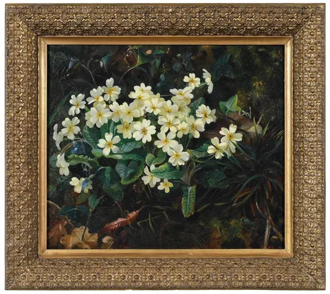 John William Hill, White Primroses, 1870, oil on canvas