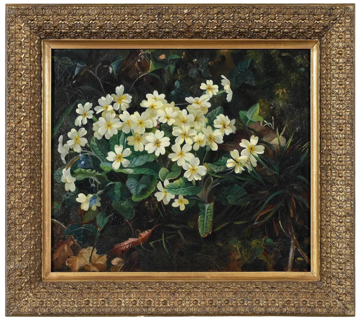 John William Hill, White Primroses, 1870, oil on canvas