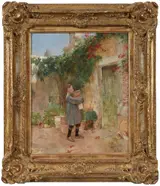 Childe Hassam, Boy With Flower Pots