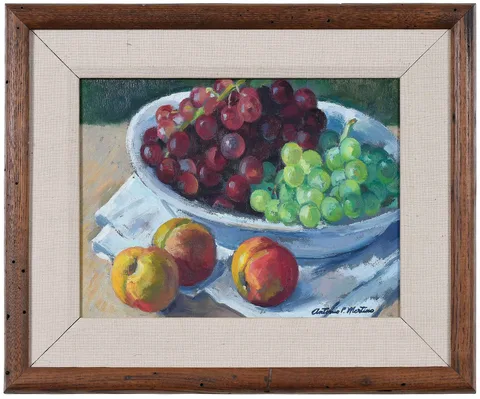 Antonio Martino, Still Life with Peaches and Grapes, oil on canvas
