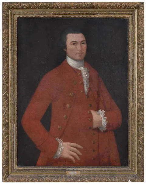 Charles Willson Peale, Portrait of Edmond Simmonds, historically attributed to Charles Willson Peale, painted circa 1765, oil on canvas