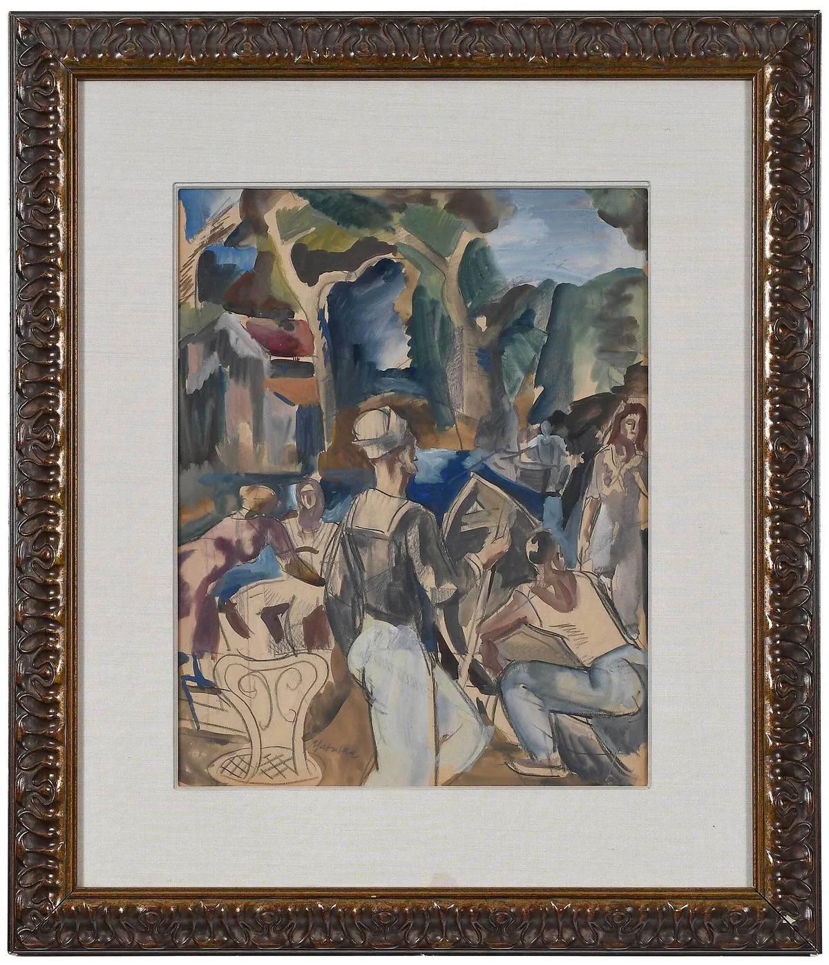 Central Park by Jan Matulka, circa 1920, watercolor, sold Sep 2022
