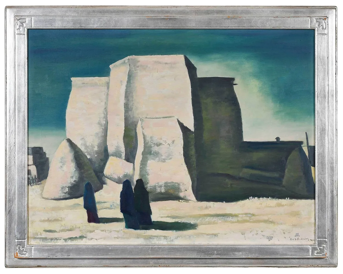 Emil Bisttram, Ranchos de Taos Church, 1956, oil on canvas